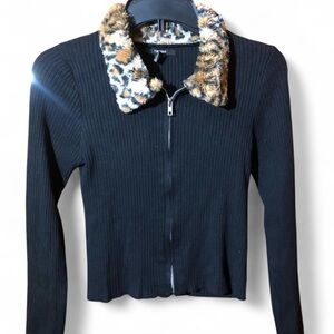 Forever 21 Black Jacket with Animal Print Collar